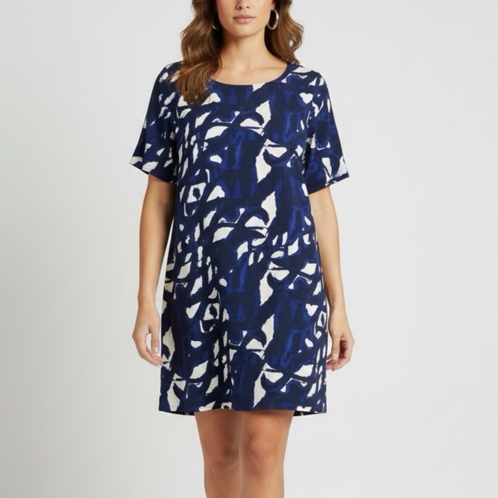 𝅺SELECTED Femme Fahara Blue Printed Short Sleeved  Shift Dress EU 40/ US L